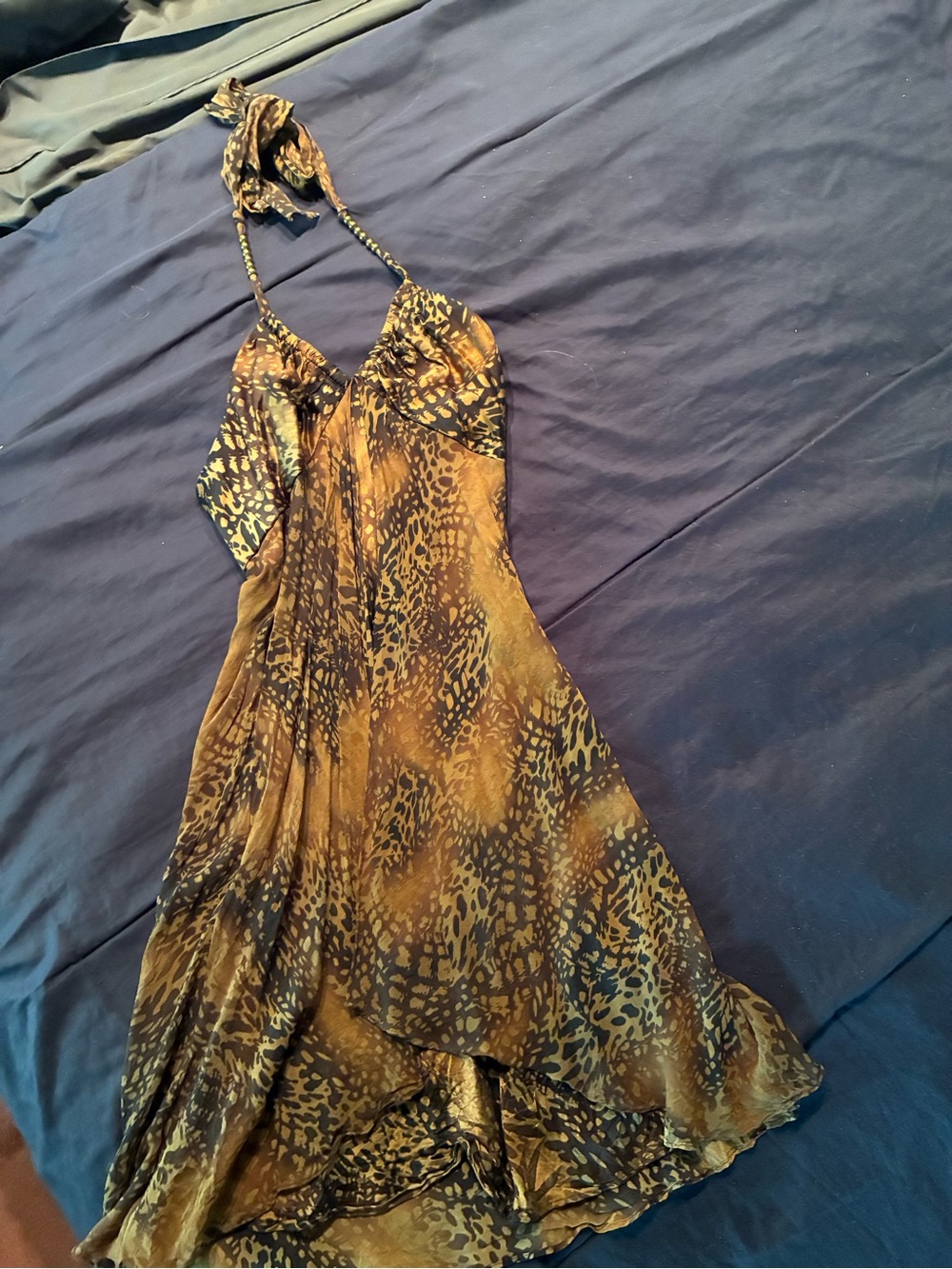 Donna Ricco New York Animal-Print Beaded Halter Silk Sheath Dress Size 6
